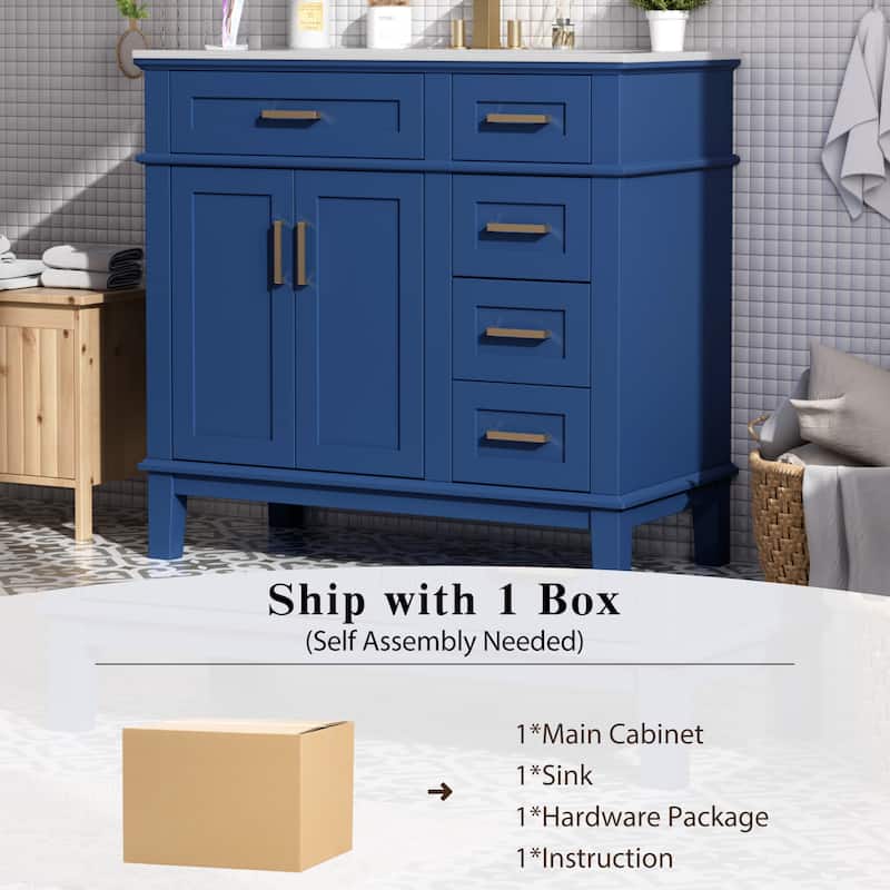 36"Modern Bathroom Vanity with Ceramic Sink, Soft Close Doors, 4 Drawers for Storage, Elegant Design for Small Bathrooms