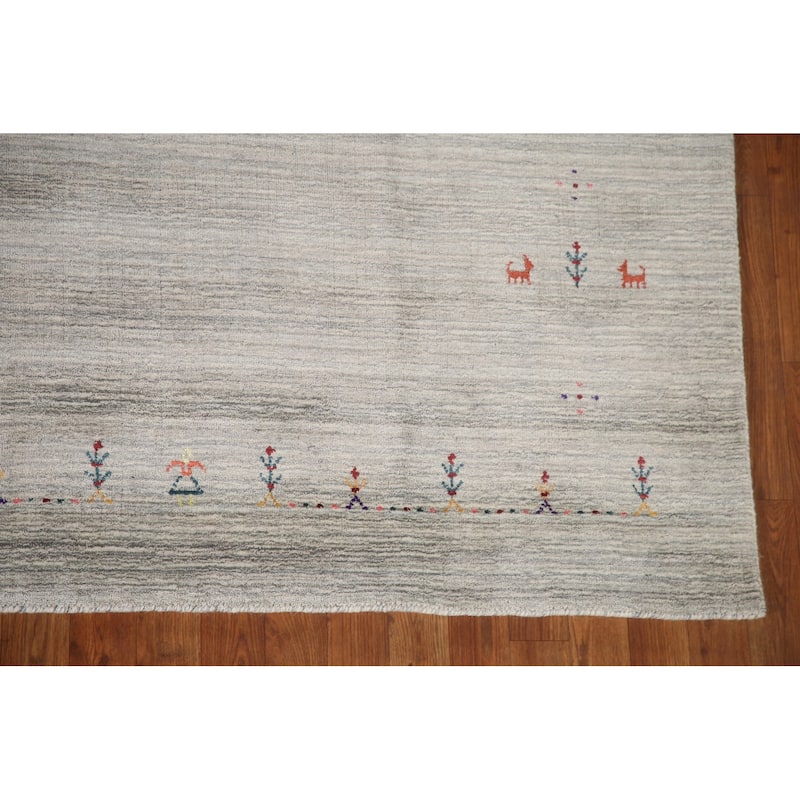 Tribal Gabbeh Indian Area Rug Handmade Beige / Ivory Wool Carpet - 7'9"x 9'8"