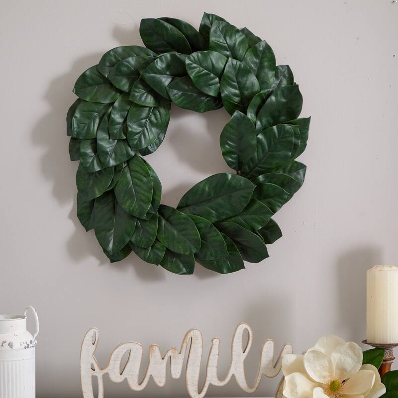 Magnolia Leaf Artificial Spring Wreath, 24-Inch, Unlit