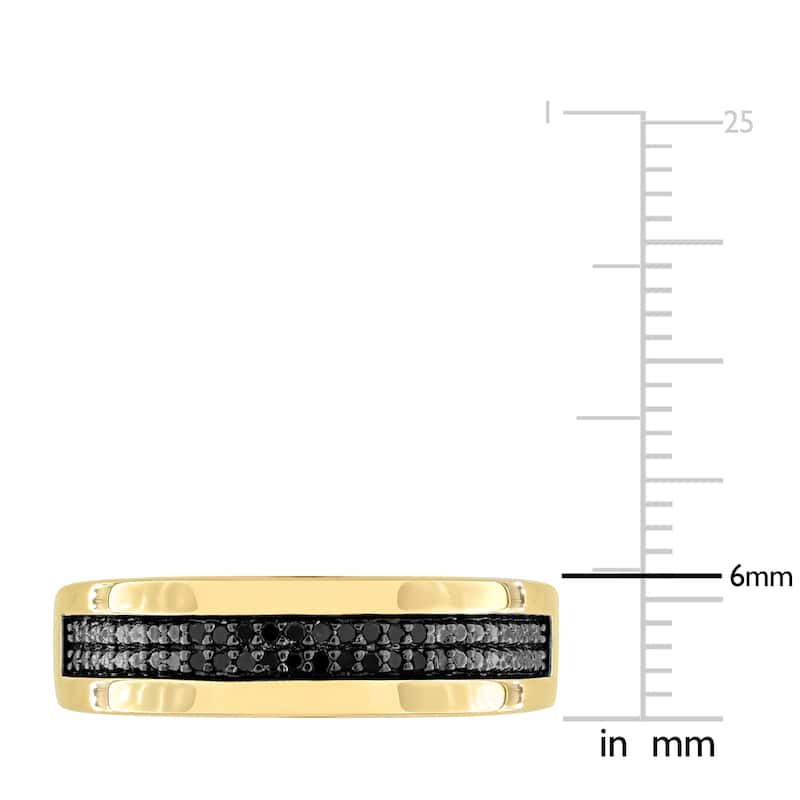 Miadora 1/10ct TDW Black Diamond Mens Double Row Anniversary Band in Yellow Silver