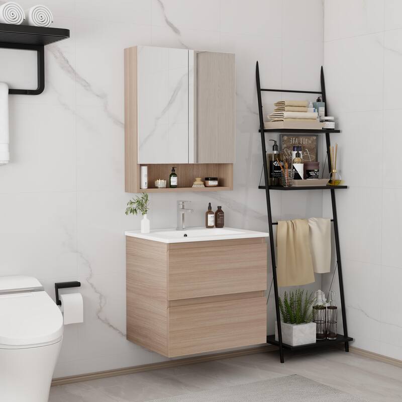 CB HOME 24''/30''/36''/48''/60'' Wall Mounted Bathroom Vanity with Sink, OAK Floating Bathroom Vanity Cabinet with Sink,Drawers.