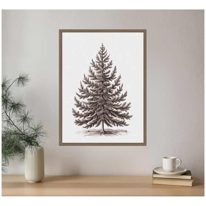 Kate and Laurel Sylvie Framed Canvas Vintage Evergreen Fir Tree lllustration I by The Creative Bunch Studio
