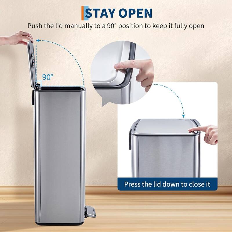 10.6 Gal Kitchen Stainless Steel Step OnTrash Can for Home Office