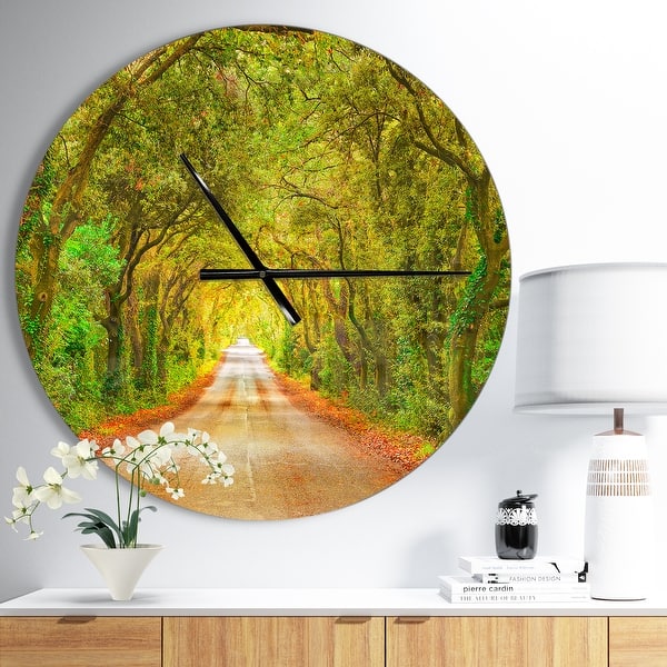 slide 2 of 9, Designart 'Fall Greenery and Road Straight Ahead' Large Traditional Wall CLock 23 in. wide x 23 in. high