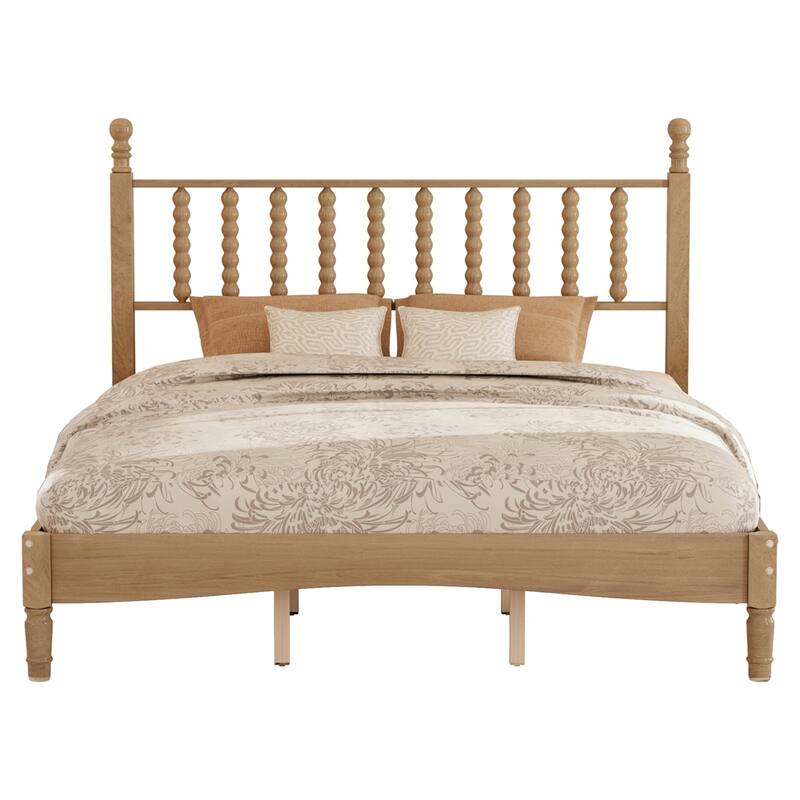 Queen Size Wood Platform Bed with Gourd Shaped Headboard