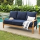 preview thumbnail 14 of 17, Cambridge Casual Leon Teak Outdoor Deep Seating Sofa Natural Teak/Navy Cushion