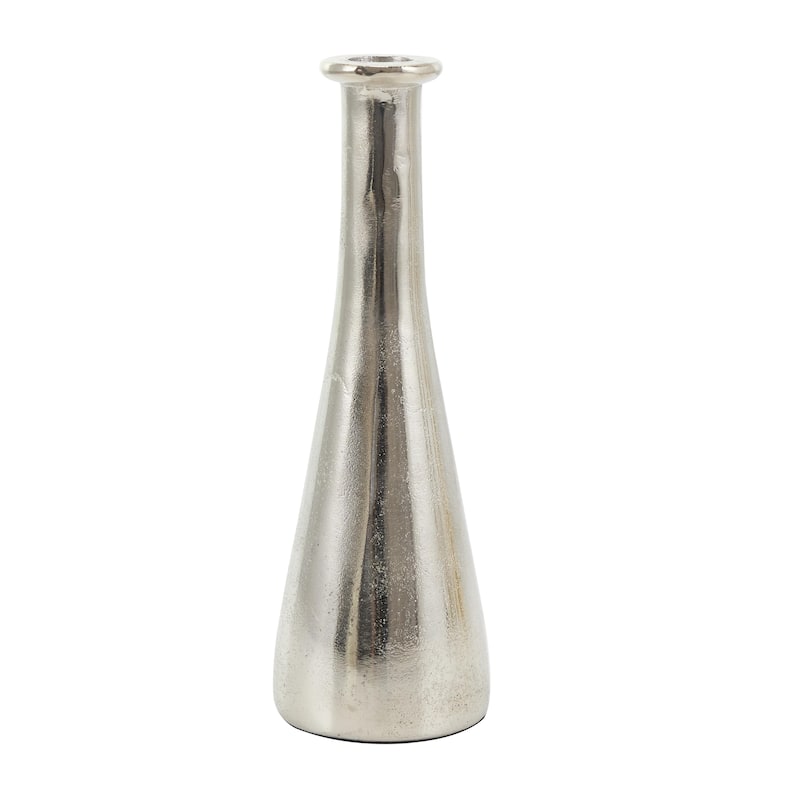 Aluminum Metal Decorative Candle Holder with Varying Shapes - Set of 2 Silver - Roche River Decor