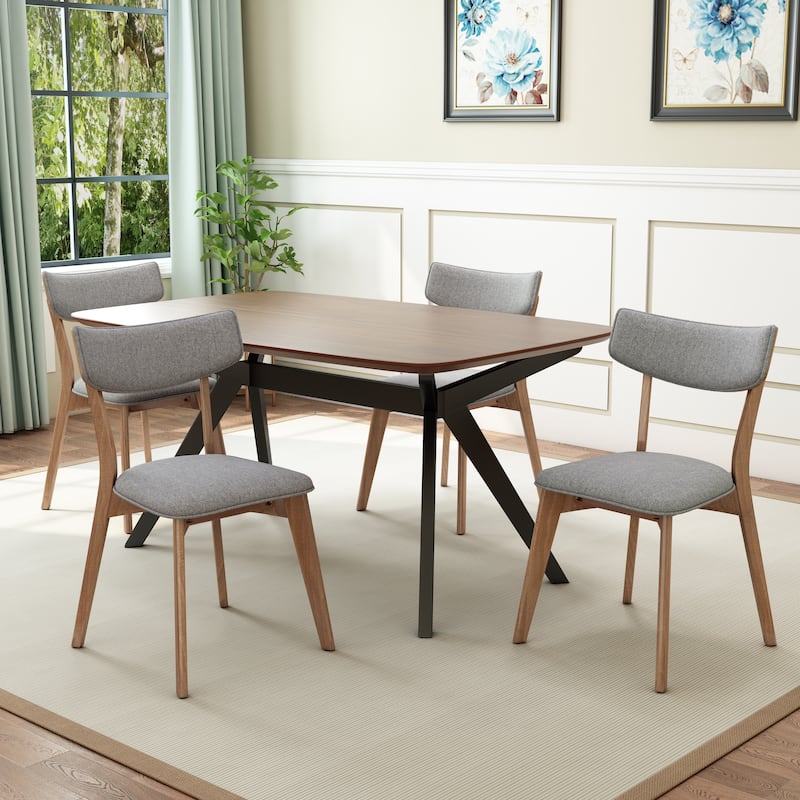 Christopher Knight Home - Genevra Wood and Fabric Dining Set - 5-Pieces - Dark Grey+Walnut + Black