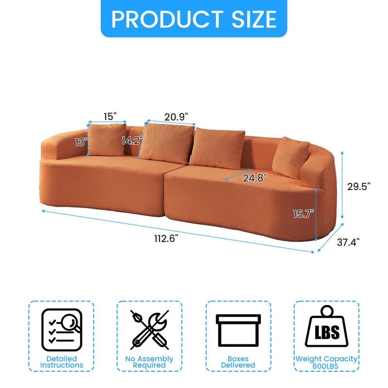 Mixoy 112" Curved Modular Sectional Sofa in Chenille Fabric Modern Minimalist Design Compressed No Assembly Required