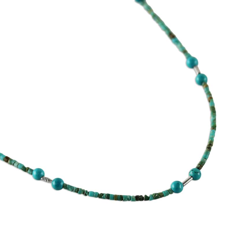 Sterling Silver 'Blue Islands' Recon Turquoise Necklac - 15.75" L x 0.2" W