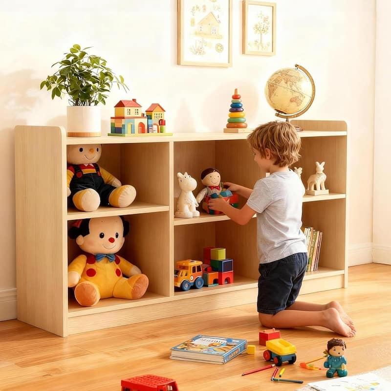 6 Compartment Toy Book Shelf Organizer for Playrooms Classrooms - Beige