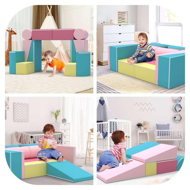Kids Couch, 12PCS Modular Kids Play Couch with Blanket, Playroom, Convertible Kids Foam Climbing Play Set