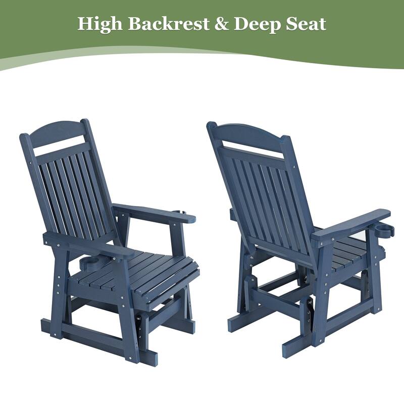 Poly Lumber Patio Glider for One Person with Cup Holders, HIPS Material, All-Weather Resistant