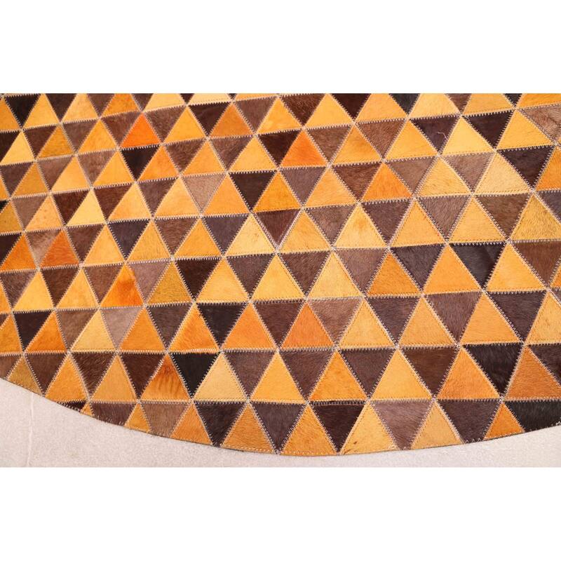 ECARPETGALLERY Handmade Cowhide Patchwork Orange Leather Rug - 7' x 7'