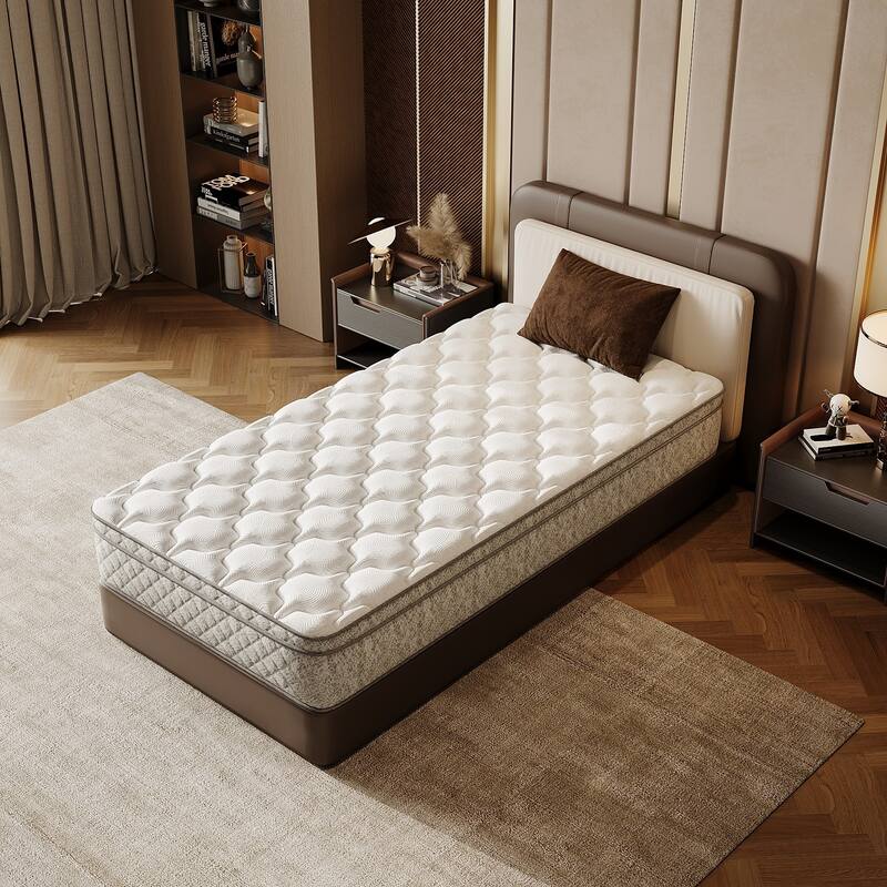 Twin Size Mattress 12 Inch Hybrid in a Box with Memory Foam and Pocket Spring for Pressure Relief - White - Twin