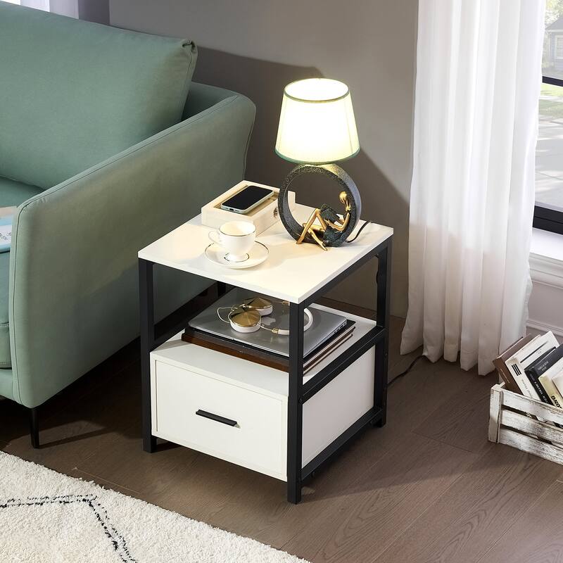 VECELO Nightstand Set of 1/2, Modern Square Side End Table, Living Room, Study Metal Frame