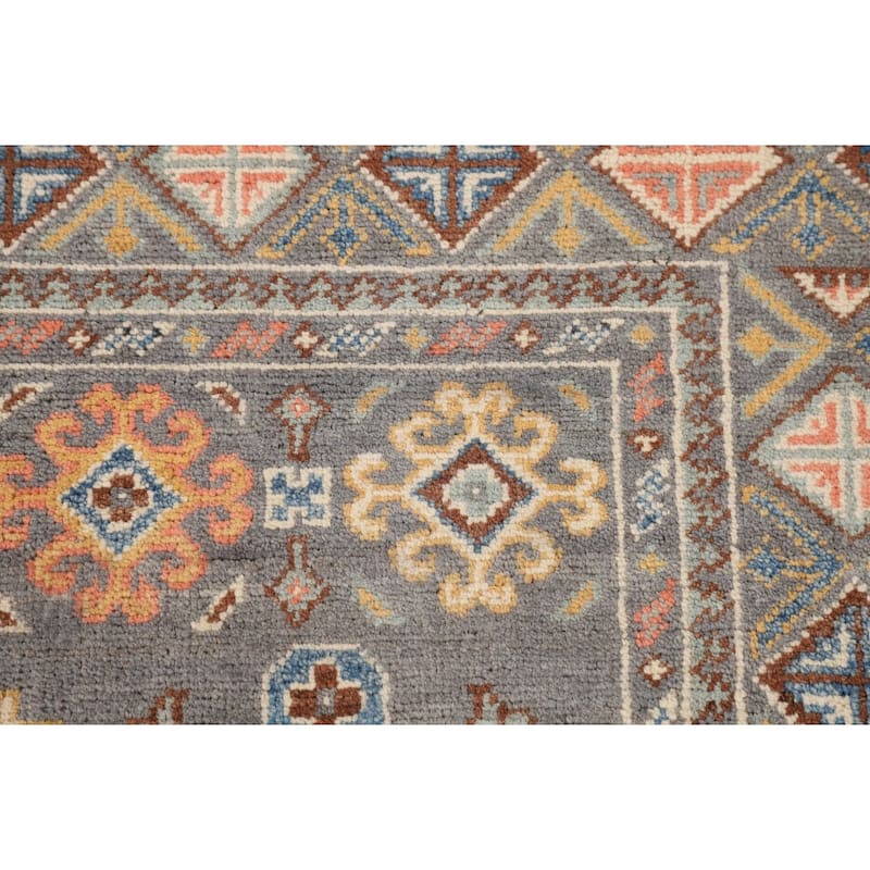 Traditional Kazak Oriental Area Rug Hand-Knotted Grey Wool Carpet - 4'1" x 6'2"