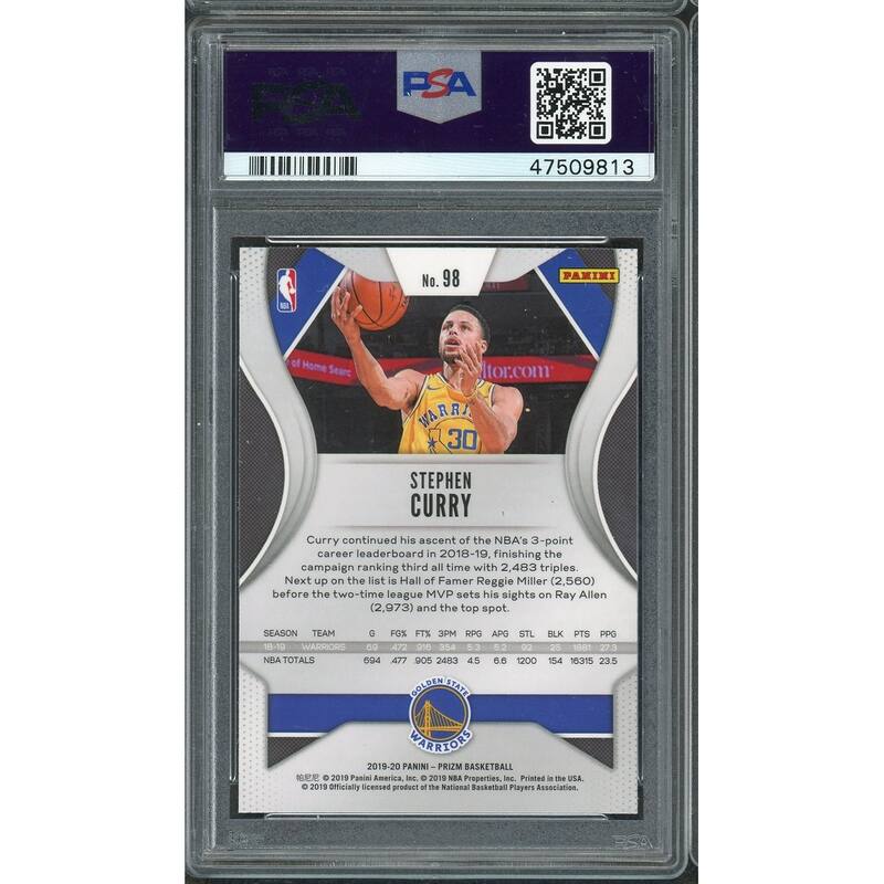 Stephen Curry 2019 Panini Prizm Basketball Card #98 Graded PSA 10 GEM MINT - 8'6" x 11'6"