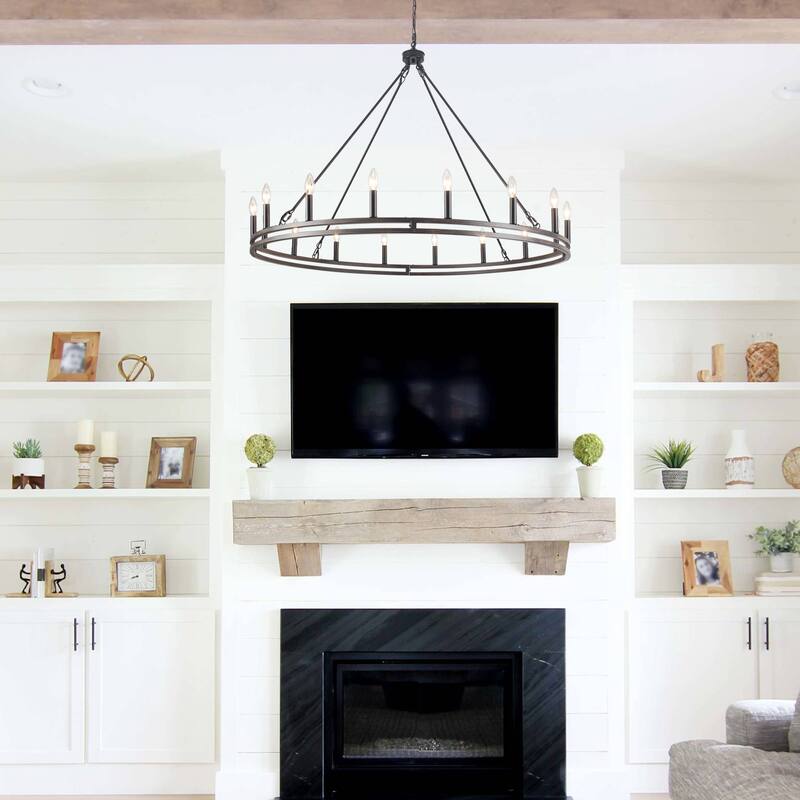 16-Light Candlestick Circle Wagon Wheel Chandelier Linear Island Chandelier Lighting for Kitchen Island