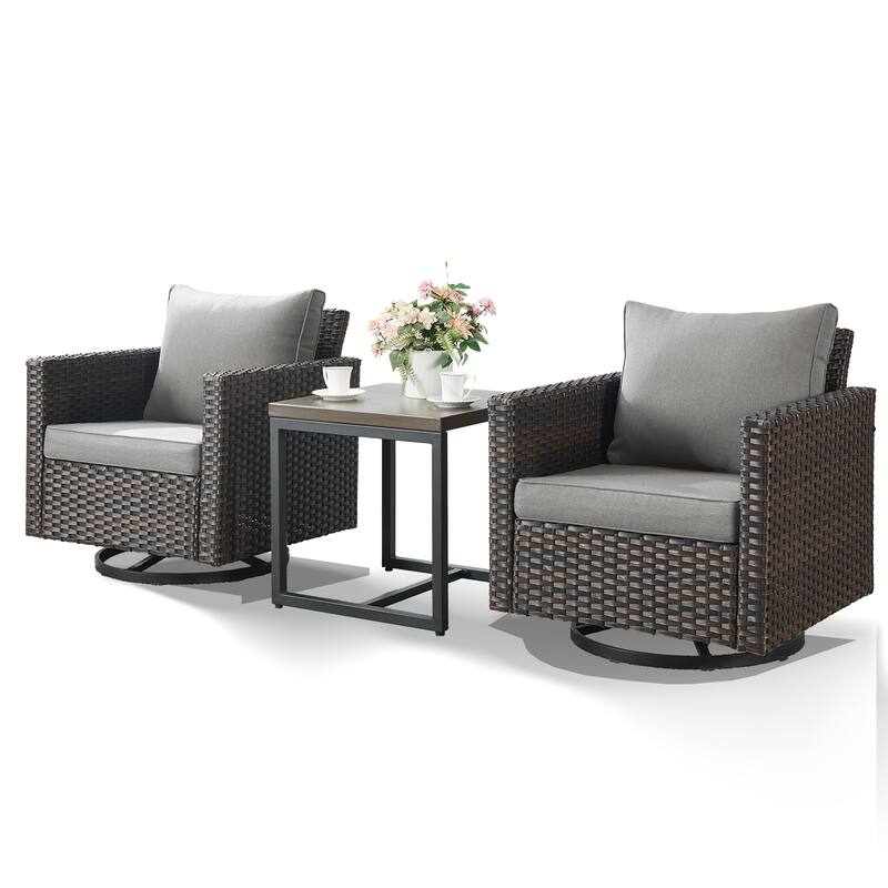 Outdoor Swivel Rocking Chairs Set of 2 with Rattan Side Table