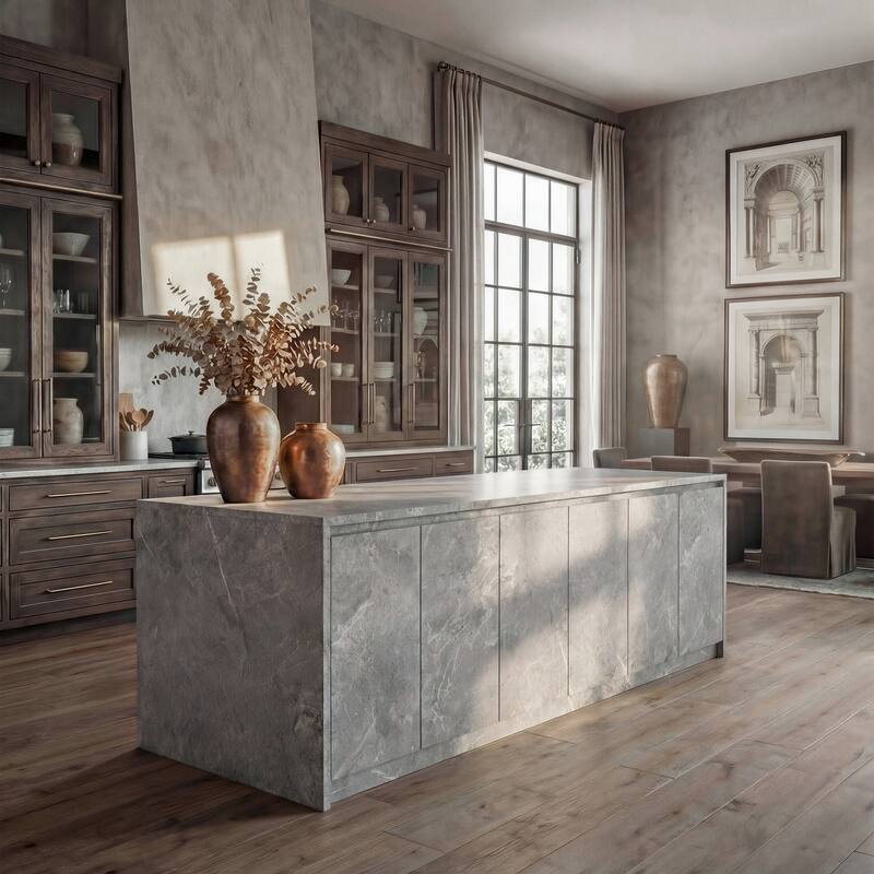 94.5” Extra Large Kitchen Island with Storage, Stone-Look Counter Height Island, Fully Assembled Modern Kitchen Furniture