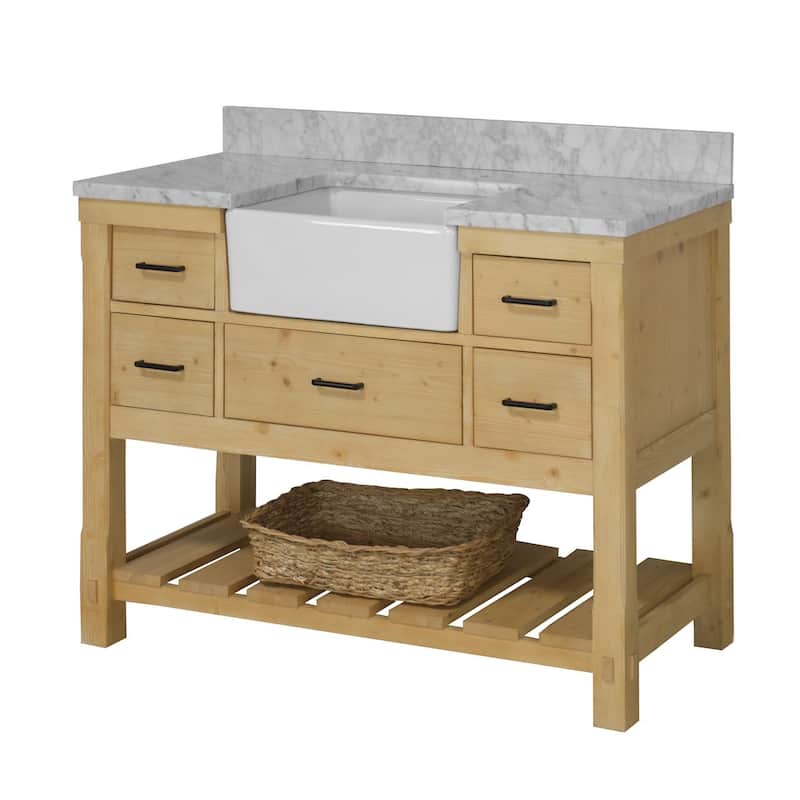 KitchenBathCollection Charlotte 48" Farmhouse Bathroom Vanity with Carrara Marble Top
