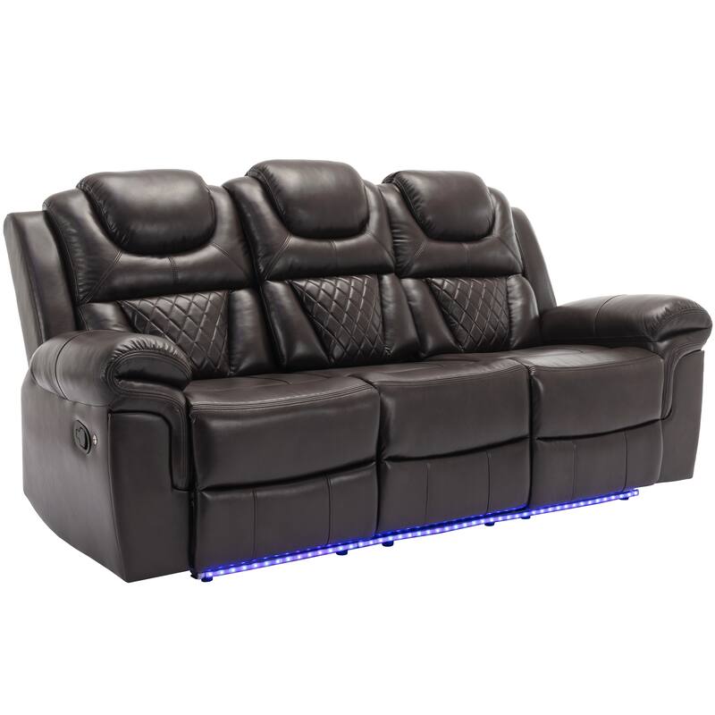 Home Theater Seating Manual Recliner Chair with Center Console and LED Light Strip for Living Room, Black