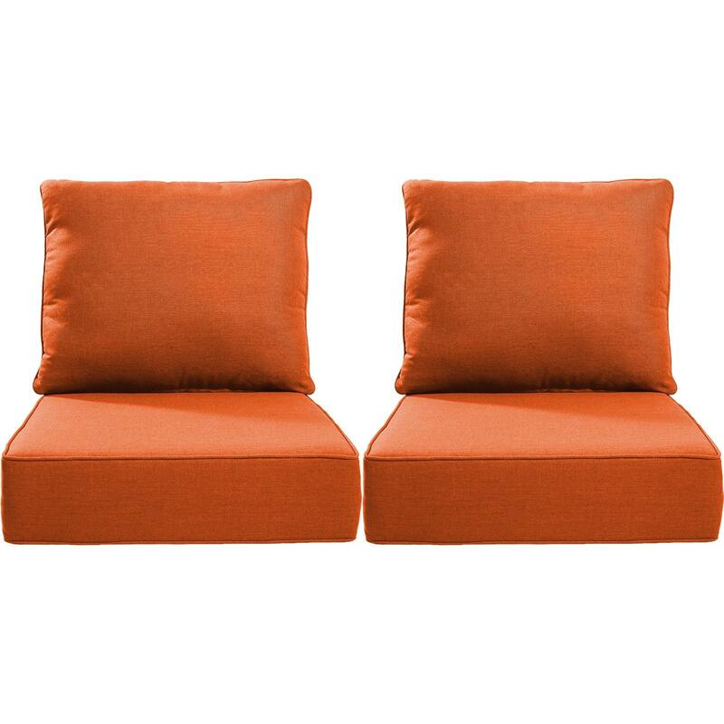 24" W x 24" D x 6" T Water & Fade Resistant Outdoor Lounge Chair Replacement Cushion Set - 2 Sets - Orange
