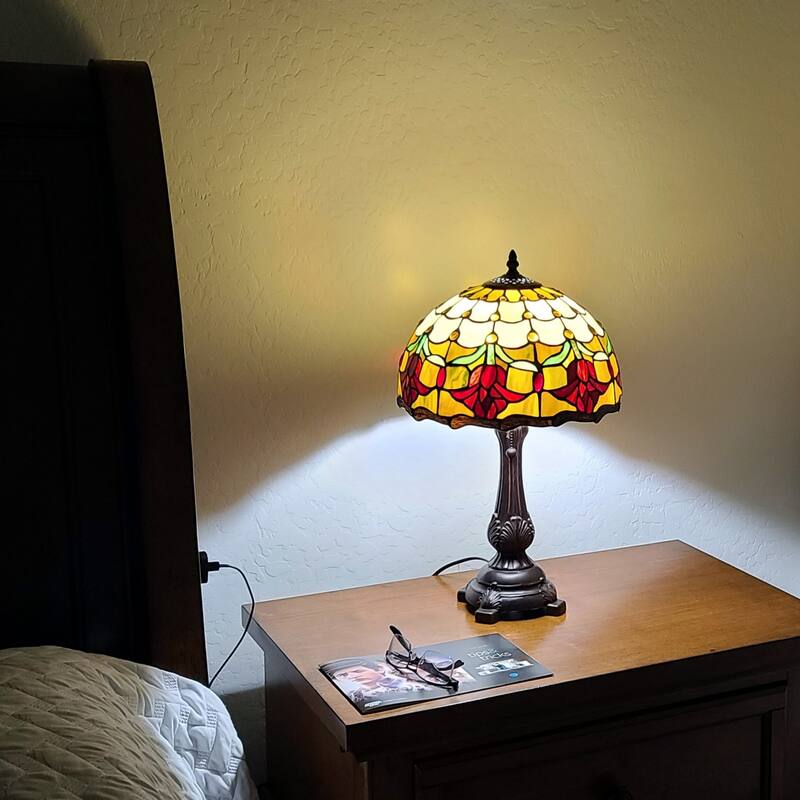 Style 19 Inch Candlestick Table Lamp with Orange Glass Dome Shade - 11" x 17" x 19"