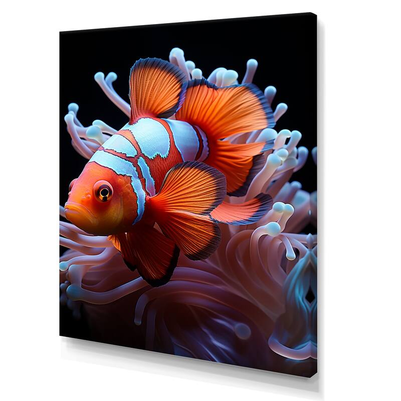 Designart "Orange Clownfish Portrait" Coastal Coral Under Water Wall Art