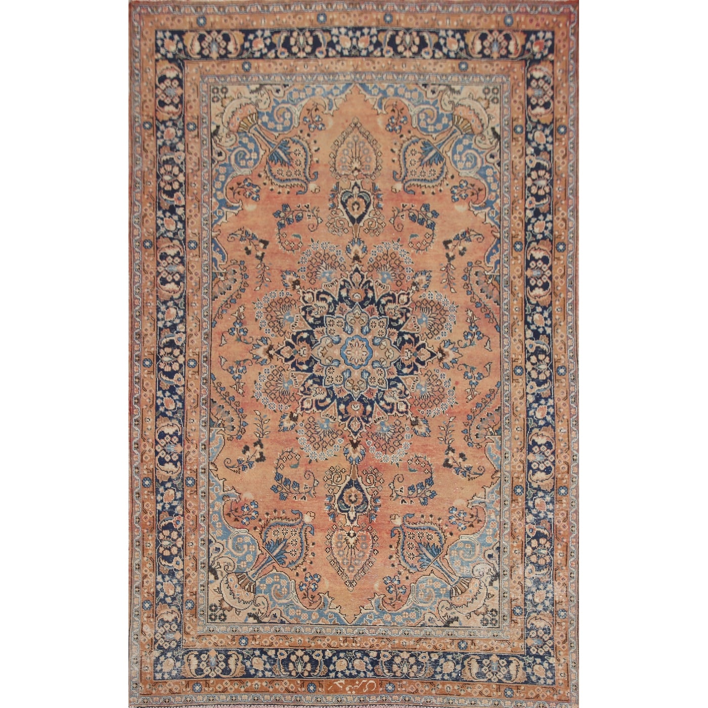Hand Knotted Oriental 100% Wool Carpet Traditional Floral Oranges & Rust Mashad Area Rug - 9' 7'' X 6' 6''