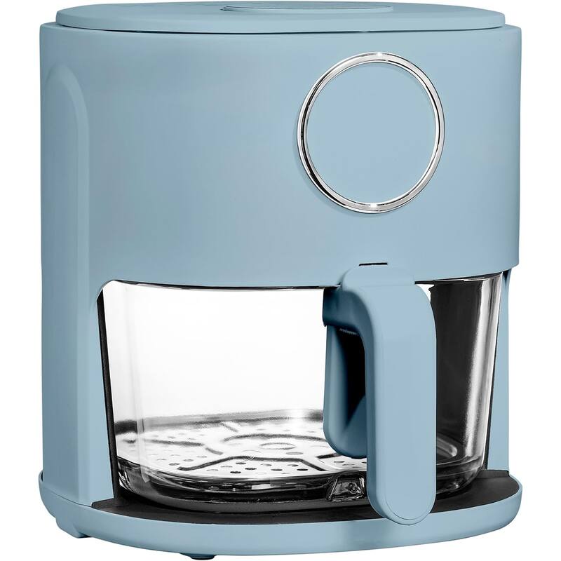 COOK WITH COLOR 1200W Air Fryer: Glass Basket, Dishwasher Safe, 60min Timer, 6 Presets, Temp Control 175F-400F, 4 - 5.5 QT - 4 QT - Slate Blue