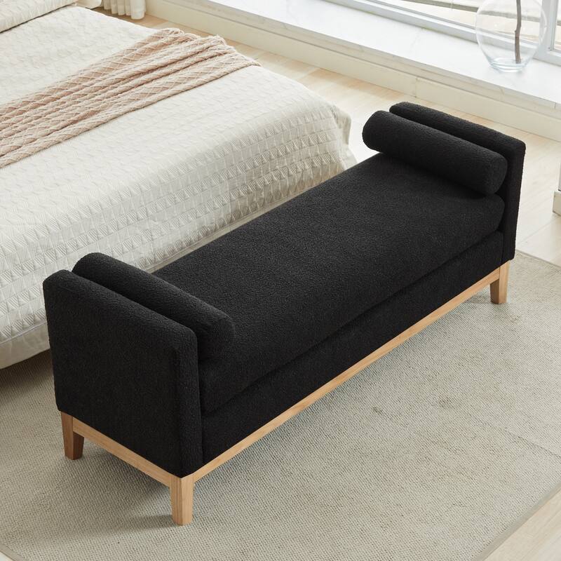 Bedroom Bench with Pillows and Solid Wood Legs for Living Rooms and Entryway