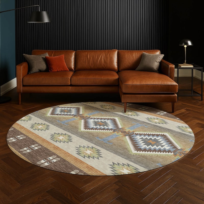 Machine Washable Indoor/ Outdoor Global Chennai Chantille Rug