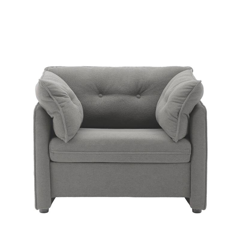 Chenille & Wood Oversized Lounge Chair with Thick 15" Cushion, Removable Armrests, and Button-Tufted Design