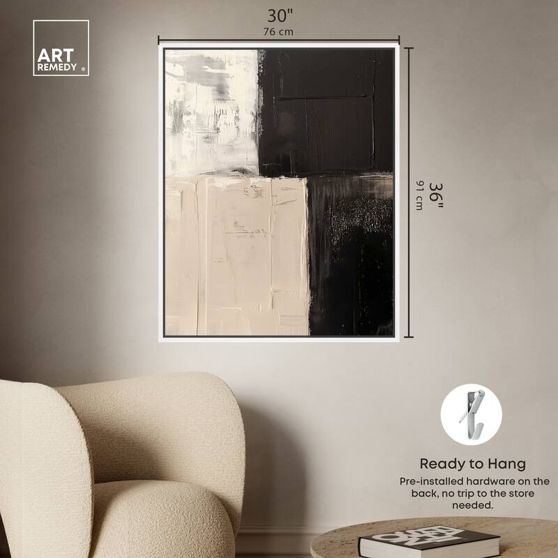 Art Remedy Checkered Framed Abstract Shapes 1 Piece Canvas Wall Art