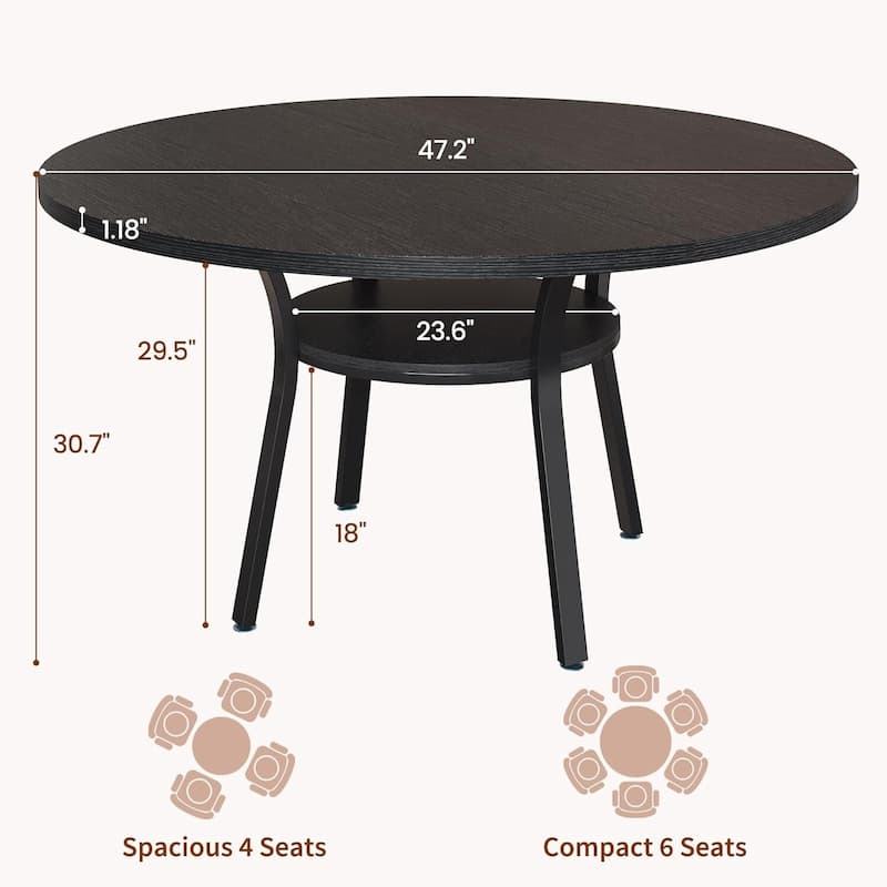 47" Round Kitchen Dining Table with Storage Shelf for Kitchen, Living Room (Table Only)