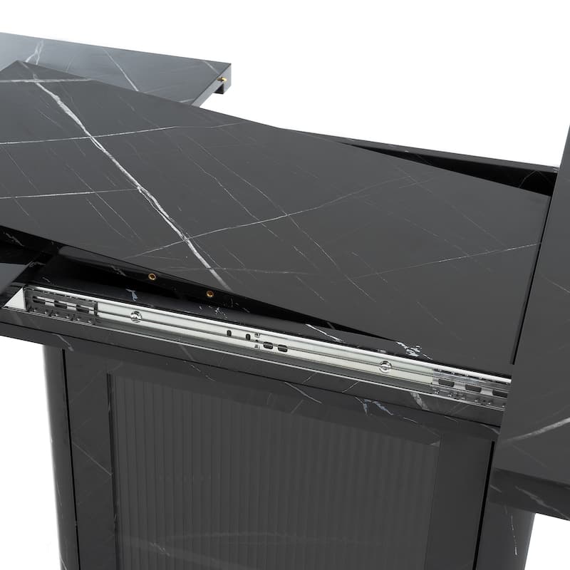 47-63" Modern Extendable Dining Table with Marble Top, Storage Leg & Metal Base