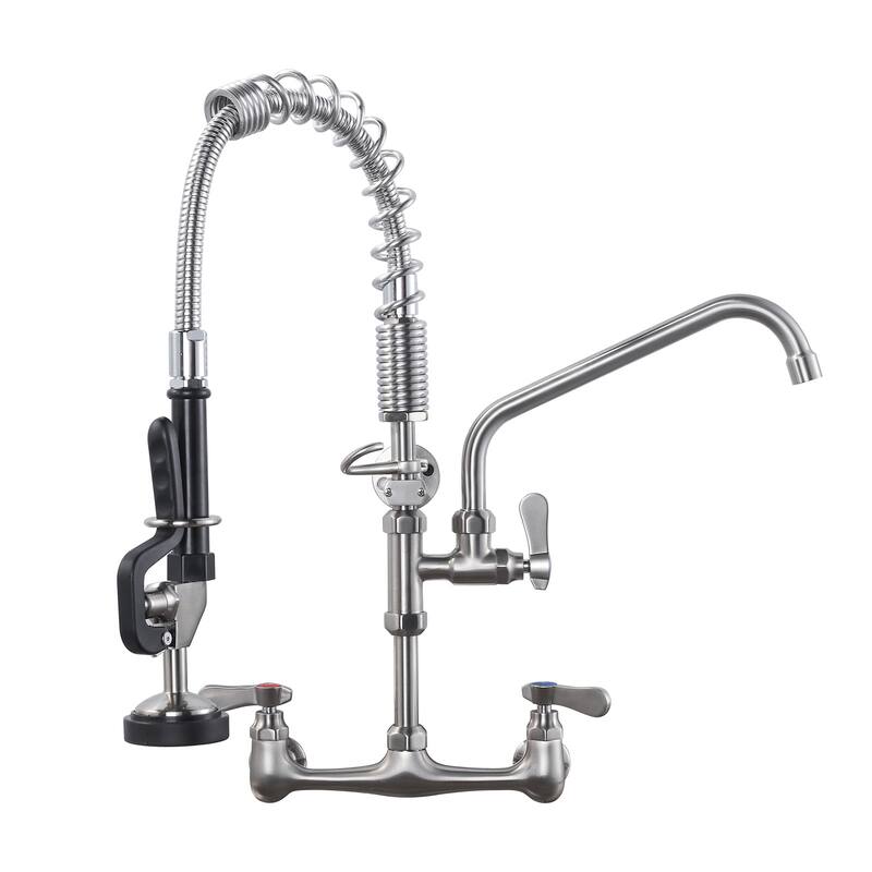 WOWOW Pull Down Sprayer Commeicial Faucet with Pre-Rinse Sprayer - 21inch - Brushed Nickel