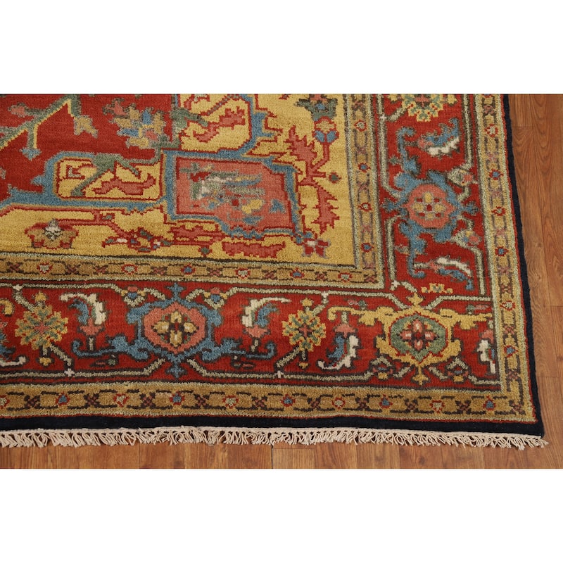 Medallion Red Heriz Serapi Oriental Area Rug Hand-Knotted Wool Carpet - 7'11" x 10'1"
