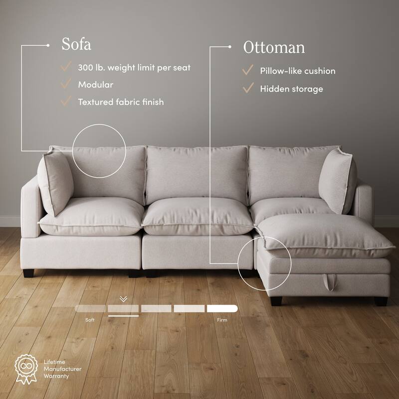 Chelsea Modern Cloud Modular Upholstered Sofa with Deep Seat and Plush Cushions