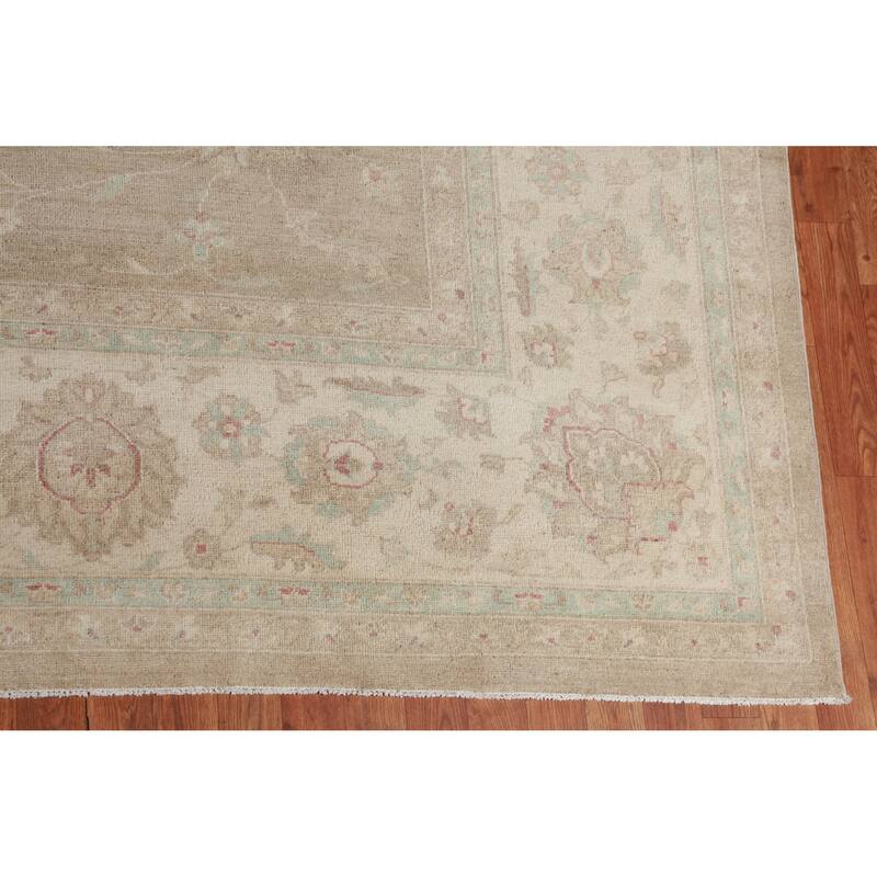 Hand Knotted Oriental 100% Wool Carpet Transitional All-Over Brown Oushak Area Rug - 14' 2'' X 11' 7''