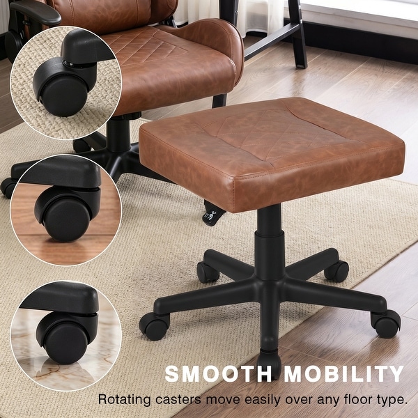 Multi-Use PU Leather Footrest Stool Adjustable Height Rolling