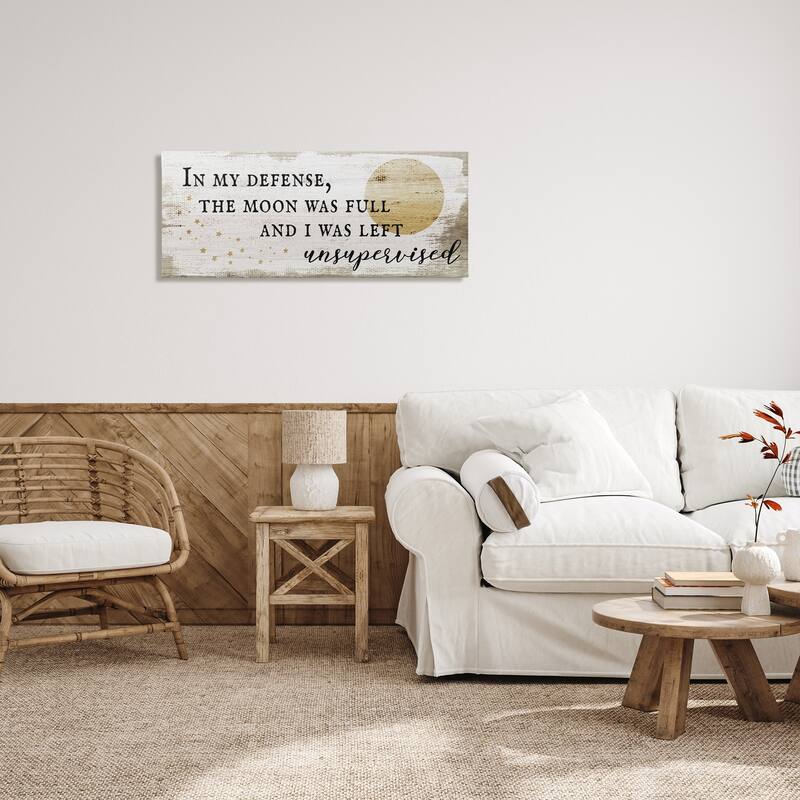 Stupell Full Moon Unsupervised Phrase Rustic Halloween Charm Canvas Wall Art