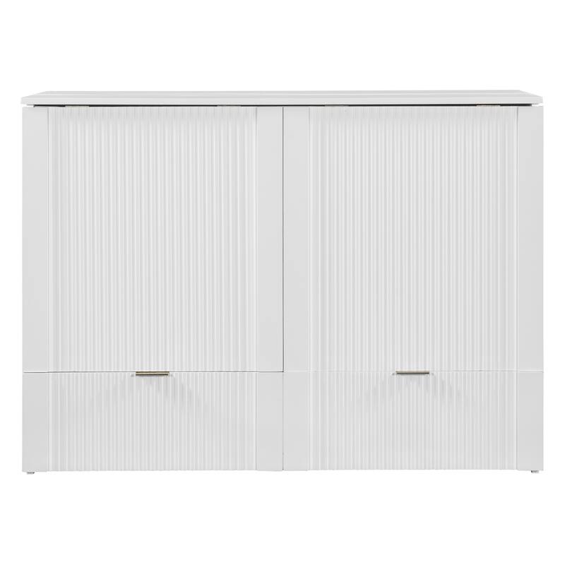 Space-Saving Queen Size Murphy Bed with Drawer, USB Ports, and Pulley Mechanism, Convertible Wall Bed with Flexible Slats
