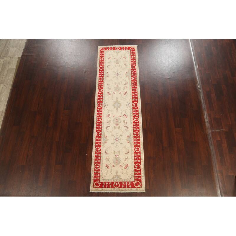 Vegetable Dye Peshawar Chobi Wool Runner Rug Handmade Oriental Carpet - 2'9" x 9'8"