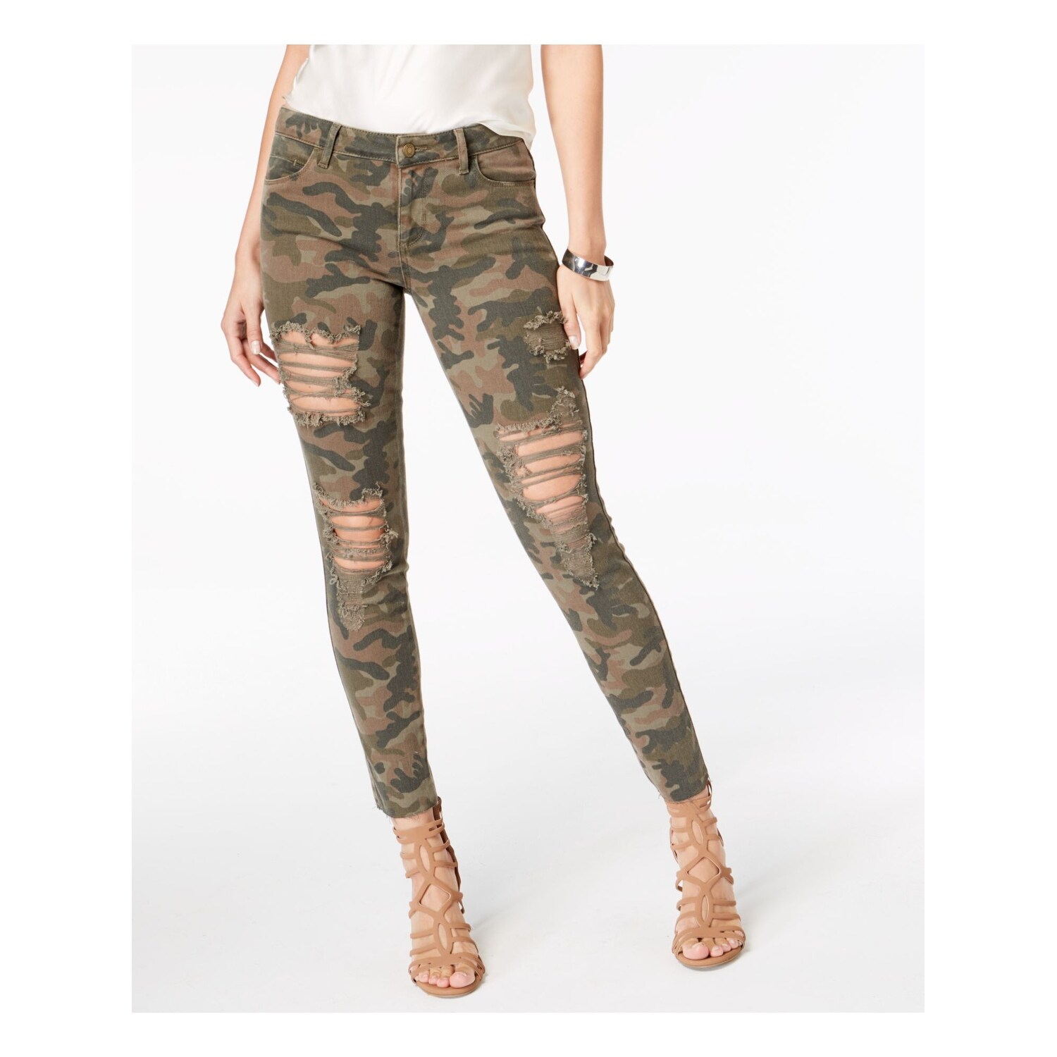 distressed camo skinny jeans