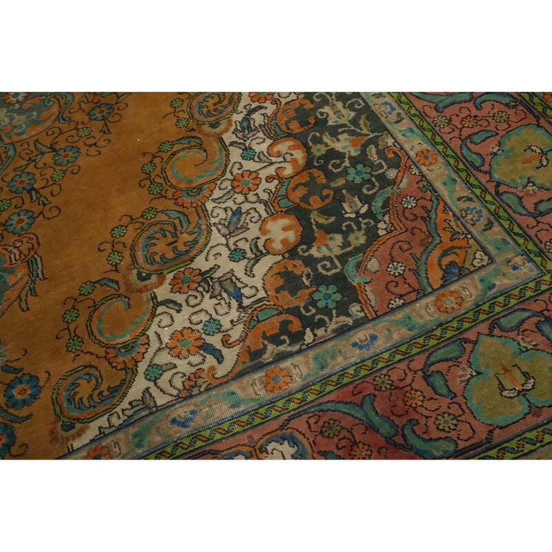 Hand Knotted Oriental 100% Wool Carpet Traditional Floral Oranges & Rust Tabriz Area Rug - 12' 3'' X 9' 3''