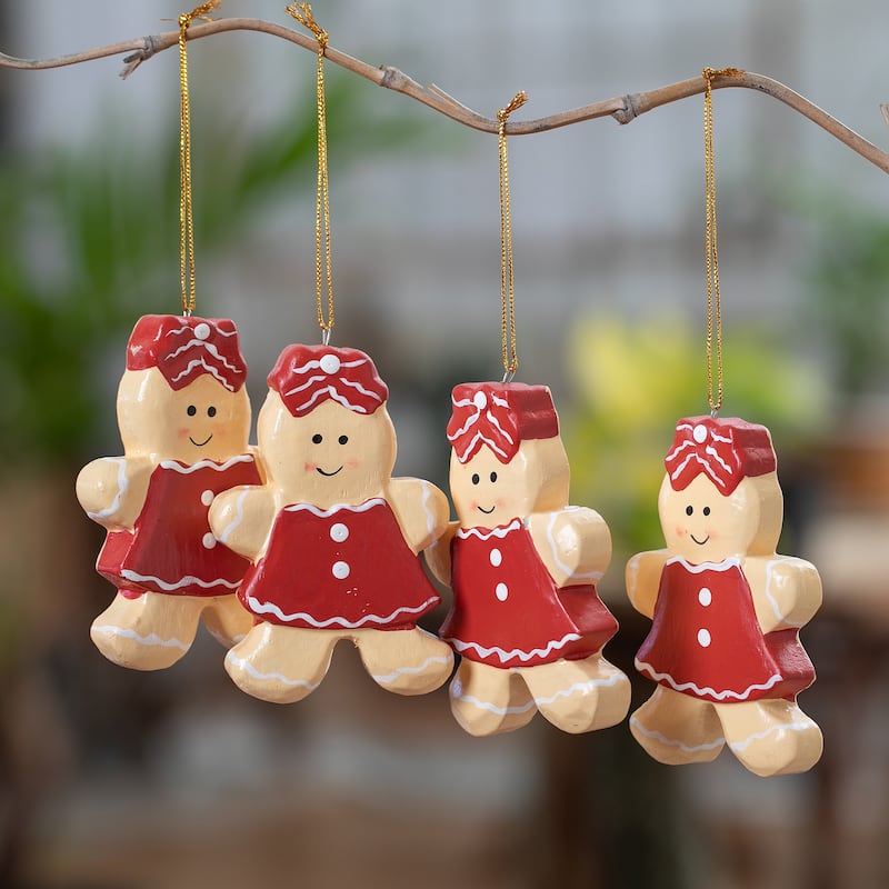 Novica Handmade Gingerbread Sweeties Wood Ornaments (Set Of 4)