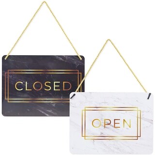 Double Sided Open and Closed Sign for Businesses, Marble Print (2 Pack ...